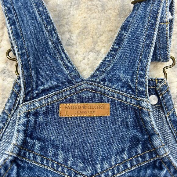 Vintage Faded Glory Infant Denim Bib Overall Shorts 12 Months - Picture 5 of 7